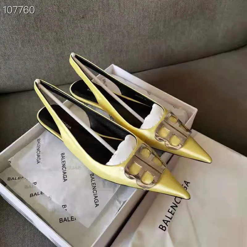 Balenciaga Mujer BB Flat Slingback Ballerina Satin 5mm Arco-Amarillo