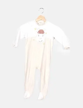 Kitchoun Pijama de una pieza beige y blanco