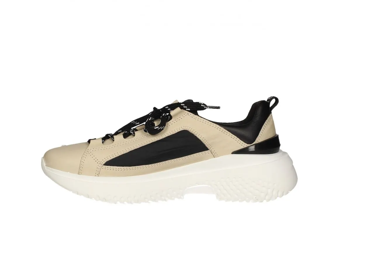 Sneaker Piel/nylon Beig-negro Piso Grueso Blanco