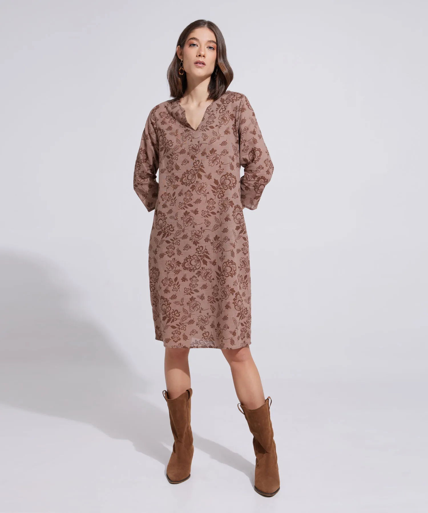 Vestido Manga ¾ con Estampado con Estampado-