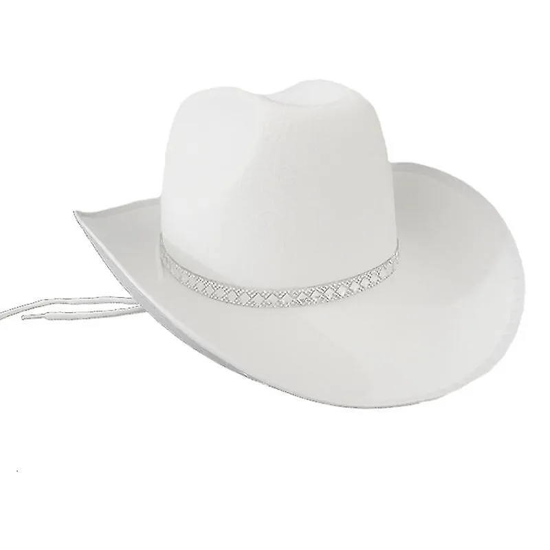 Western Style Rhinestone Decor Felt Cowboy Hat Cowgirl Cosplay Party Accessory White
