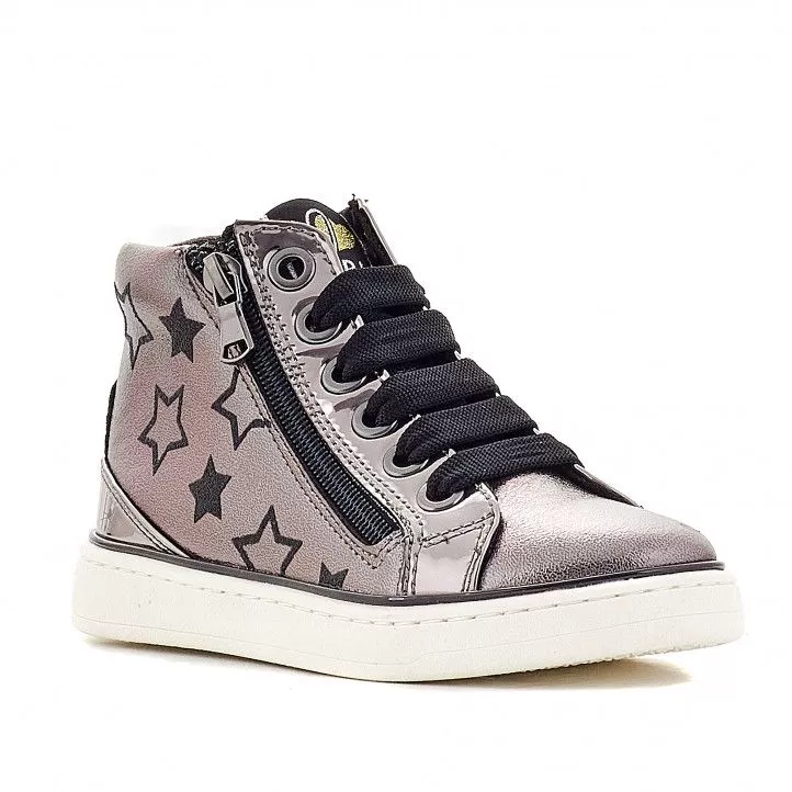 Zapatos abotinados QUETS! plateada con estrellas negras